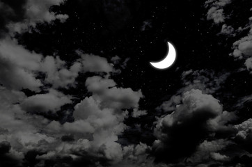 Naklejka na ściany i meble Nice moon and star in night sky with clouds