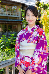 Fototapeta premium Woman wear with kimono dress in Kyoto