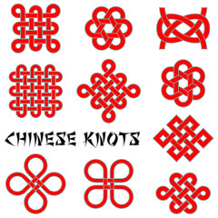 Chinese knots (Clover Leaf, Flower Knot, Endless Knot, etc.) collection for your logo, design or project (vector illustration)
