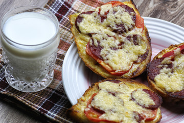 breakfast sandwich with hot milk