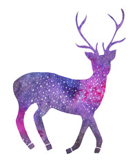 Galaxy deer. Hand-drawn cosmic deer. 