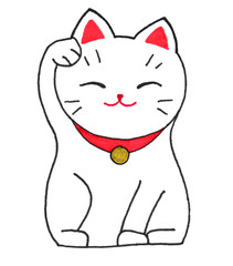 Maneki-neko cat figurine. Lucky cat on the white background