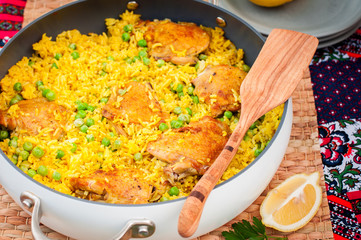 Chicken Thigh and Rice Biryani with Green Peas