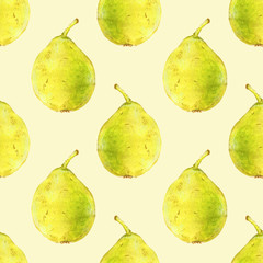 Pears. Seamless pattern with fruits. Hand-drawn background. 