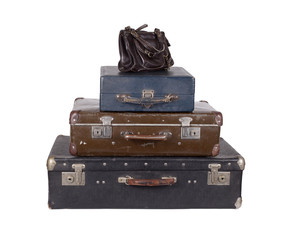 Stack of old suitcases isolated