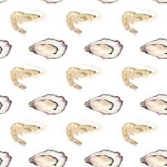 Oyster and prawn - seafood and marine cuisine. Seamless