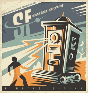 Retro Bookstore Poster Design Idea For Science Fiction Novels