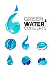 Set of abstract eco water icons, business logotype nature green