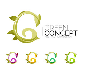 Set of abstract eco plant icons, business logotype nature green