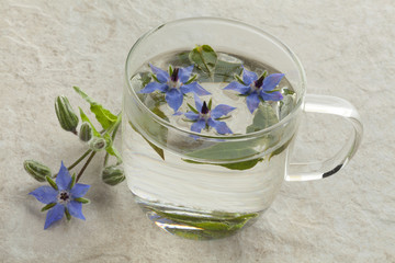 Glass cup with borage tea