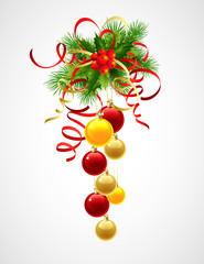 Christmas decoration holly with berries and christmas ball