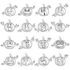 Halloween set of gesticulating pumpkin outlines
