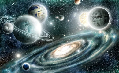 Fotobehang Foto van de dag Zonnestelsel en spiraalstelsel