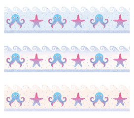 Seamless colored sea mosaic border/Vector illustration of seamless mosaic border on the marine theme