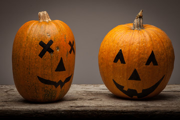Autumn still life with Halloween pumpkins