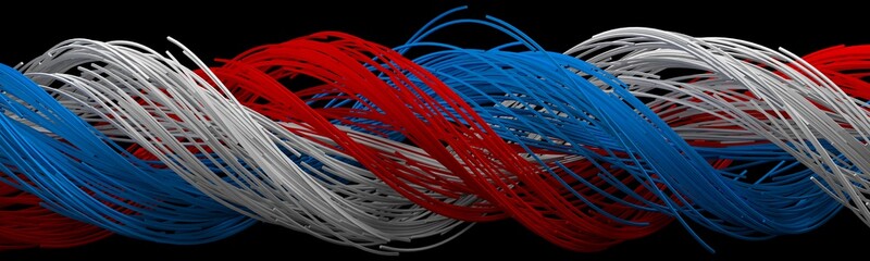 twisting square shaped wires. blue, white and red wires.