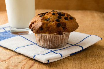 chocolate chip muffin on cloth