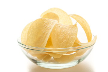 potato chips in a glass bowl
