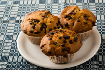 chocolate chip muffins on plate