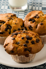 chocolate chip muffins on plate