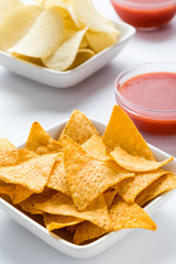 tortilla chips in a white bowl
