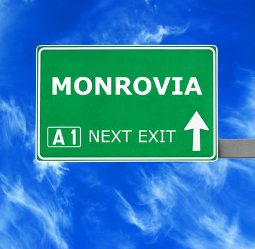 MONROVIA road sign against clear blue sky
