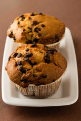 chocolate chip muffins on plate