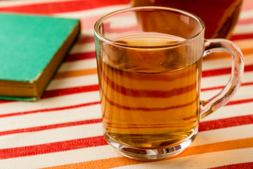 black tea in glass mug