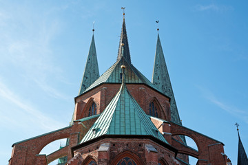 Obraz premium Steeples of St. Mary's Church in Luebeck, Germany