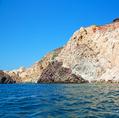 Fototapeta na wymiar from the boat sea and sky in mediterranean sea santorini greece