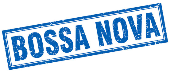 bossa nova blue square grunge stamp on white