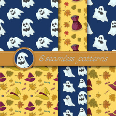 Vector set of six Halloween seamless patterns