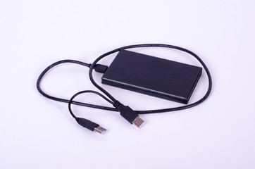 Black external hard disk isolated on white background
