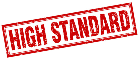 high standard red square grunge stamp on white