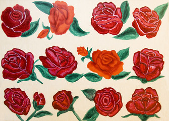 Red roses, painted