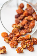 Dried physalis berries in a glass