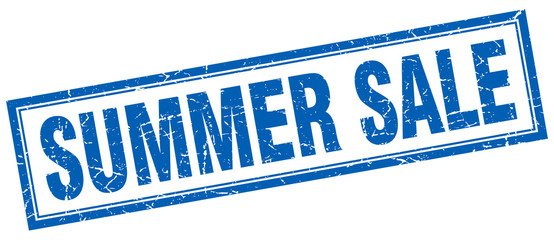 summer sale blue square grunge stamp on white