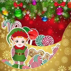 Elf, Santa's helper on the Christmas background.