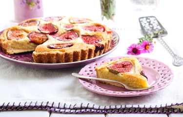 Slice of almond and fig tart