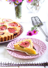Slice of almond and fig tart