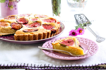 Slice of almond and fig tart