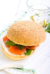 Salmon and cream bun sandwich