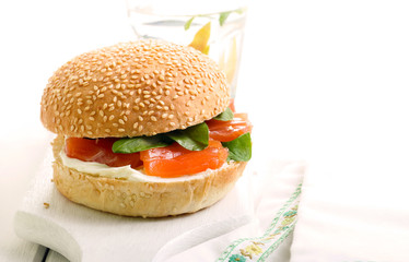 Salmon and cream bun sandwich
