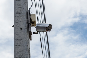 CCTV security camera or surveillance camera on a pole