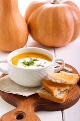 Pumpkin soup in a bowl