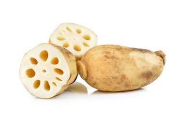 Lotus root on white background