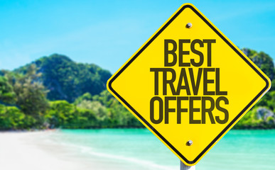 Best Travel Offers sign with beach background