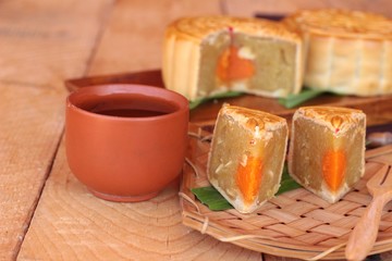 Festival moon cake and tea  - china dessert delicious.