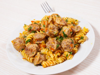Fusilli pasta with sausage and vegetables