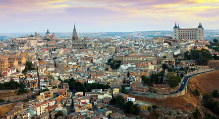 Fototapeta na wymiar General view of Toledo from hill in early morning